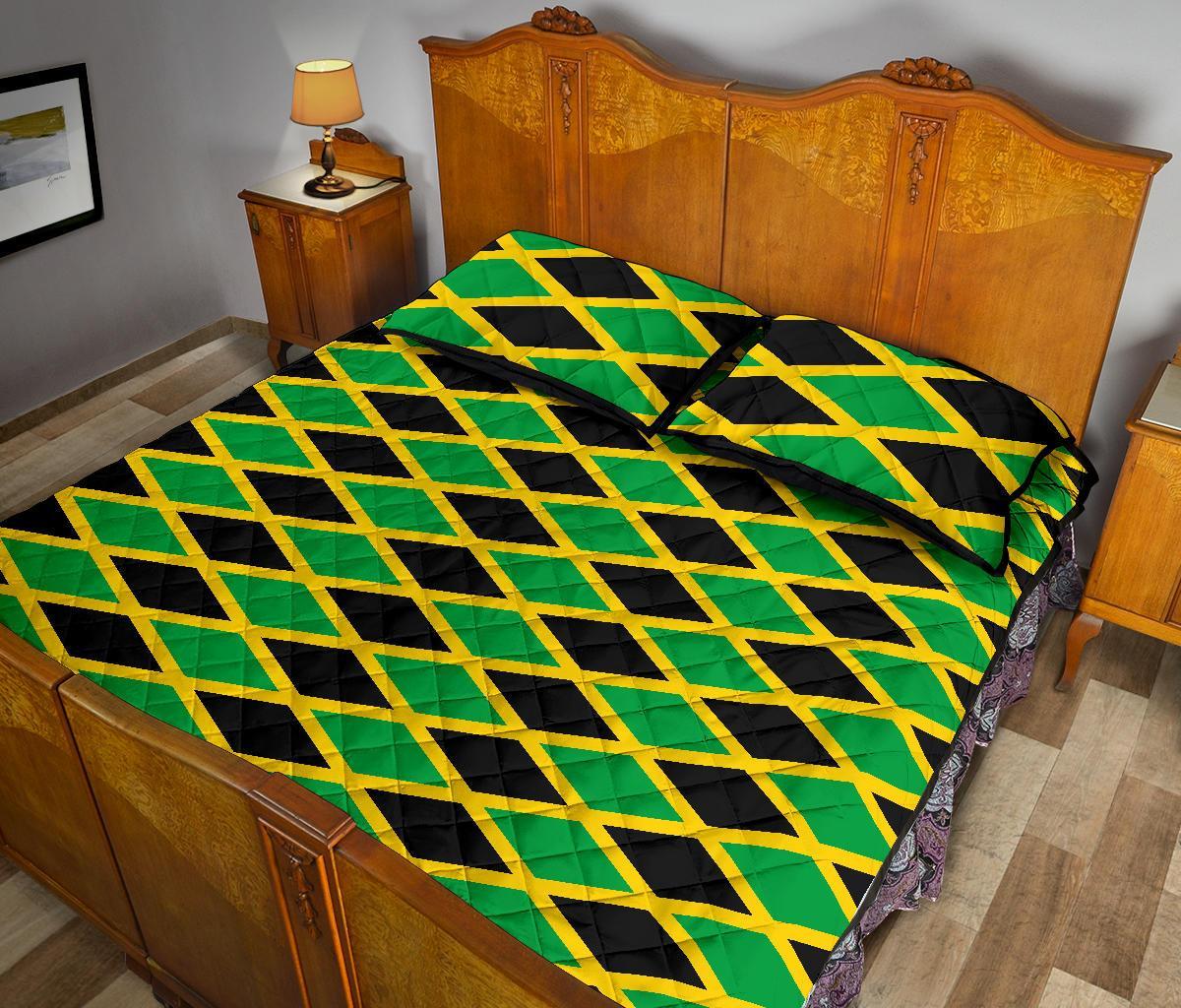 Jamaican Flag Pattern Print Bed Set Quilt-grizzshop