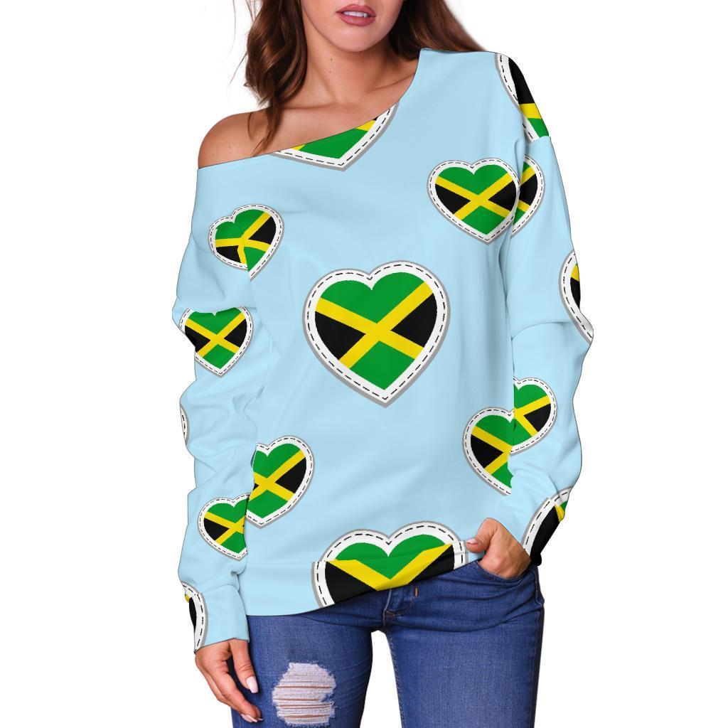 Jamaican Heart Pattern Print Women Off Shoulder Sweatshirt-grizzshop