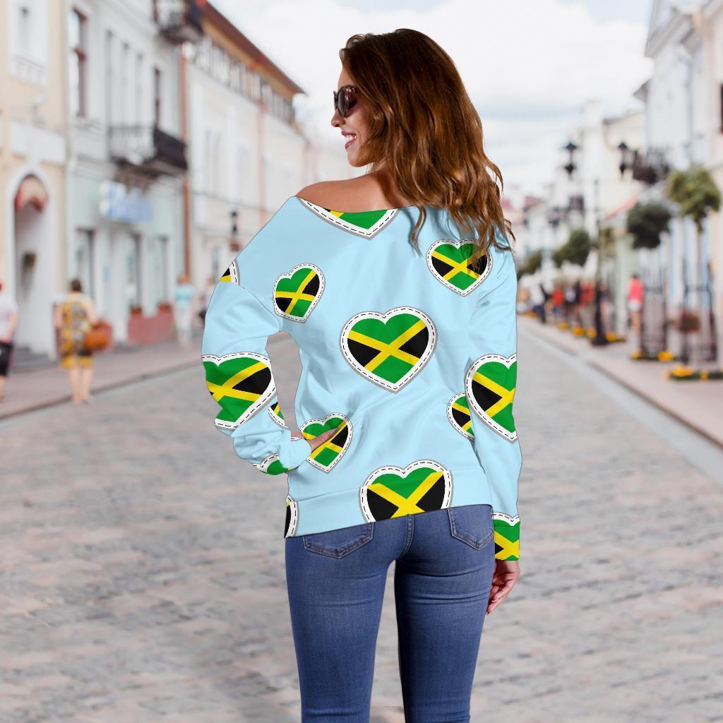 Jamaican Heart Pattern Print Women Off Shoulder Sweatshirt-grizzshop