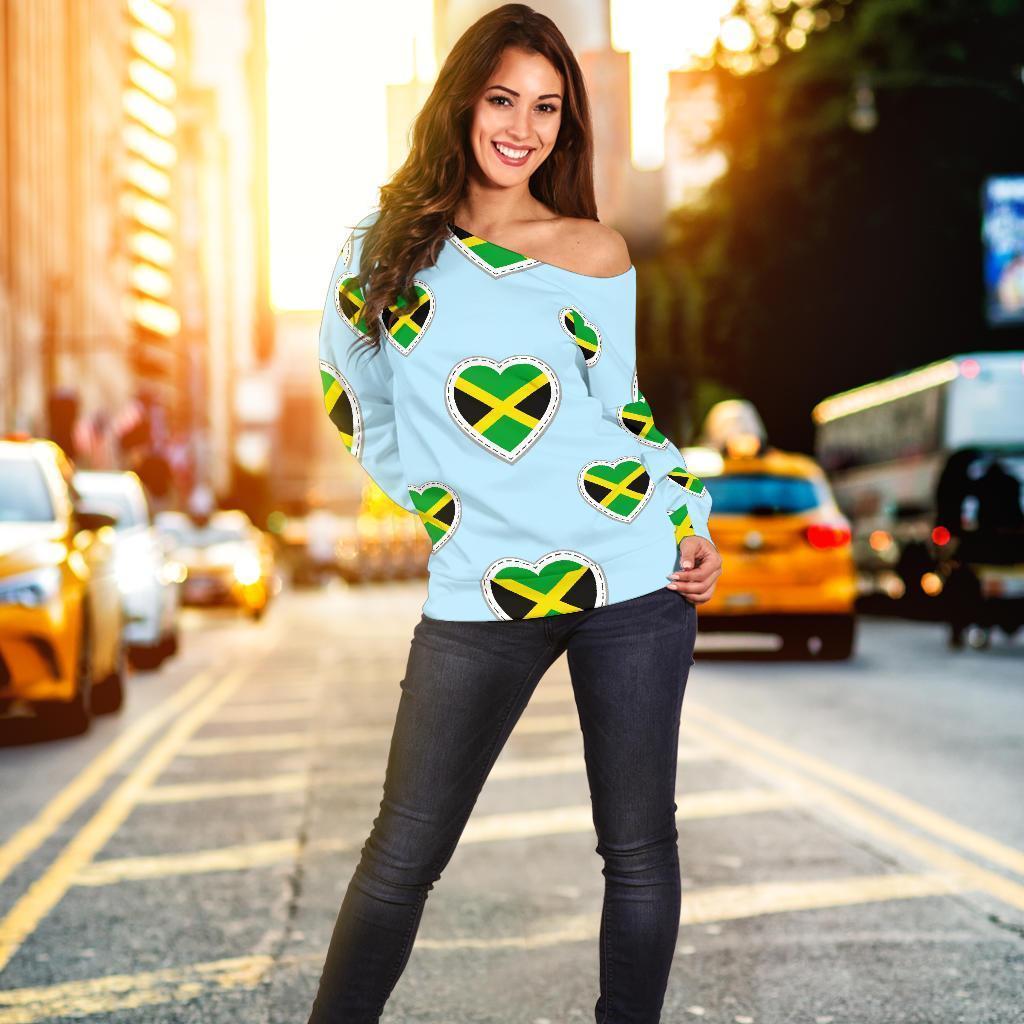 Jamaican Heart Pattern Print Women Off Shoulder Sweatshirt-grizzshop
