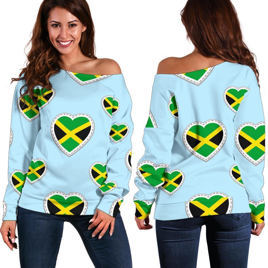 Jamaican Heart Pattern Print Women Off Shoulder Sweatshirt-grizzshop