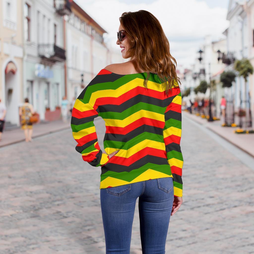 Jamaican Print Pattern Women Off Shoulder Sweatshirt-grizzshop