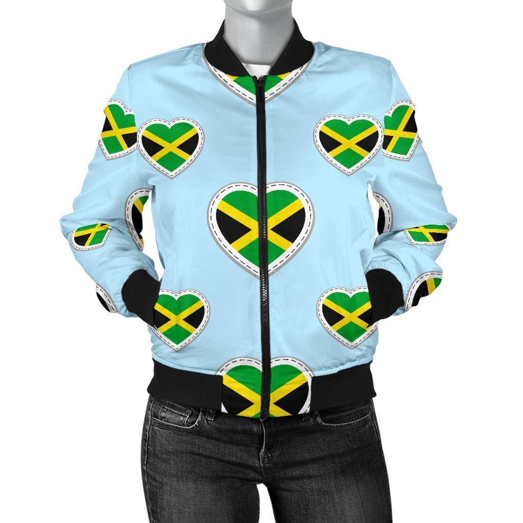 Jamaican Heart Pattern Print Women Casual Bomber Jacket-grizzshop