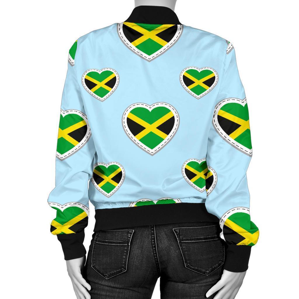Jamaican Heart Pattern Print Women Casual Bomber Jacket-grizzshop