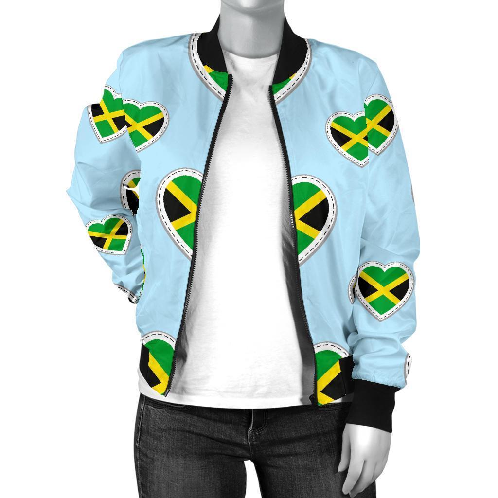 Jamaican Heart Pattern Print Women Casual Bomber Jacket-grizzshop