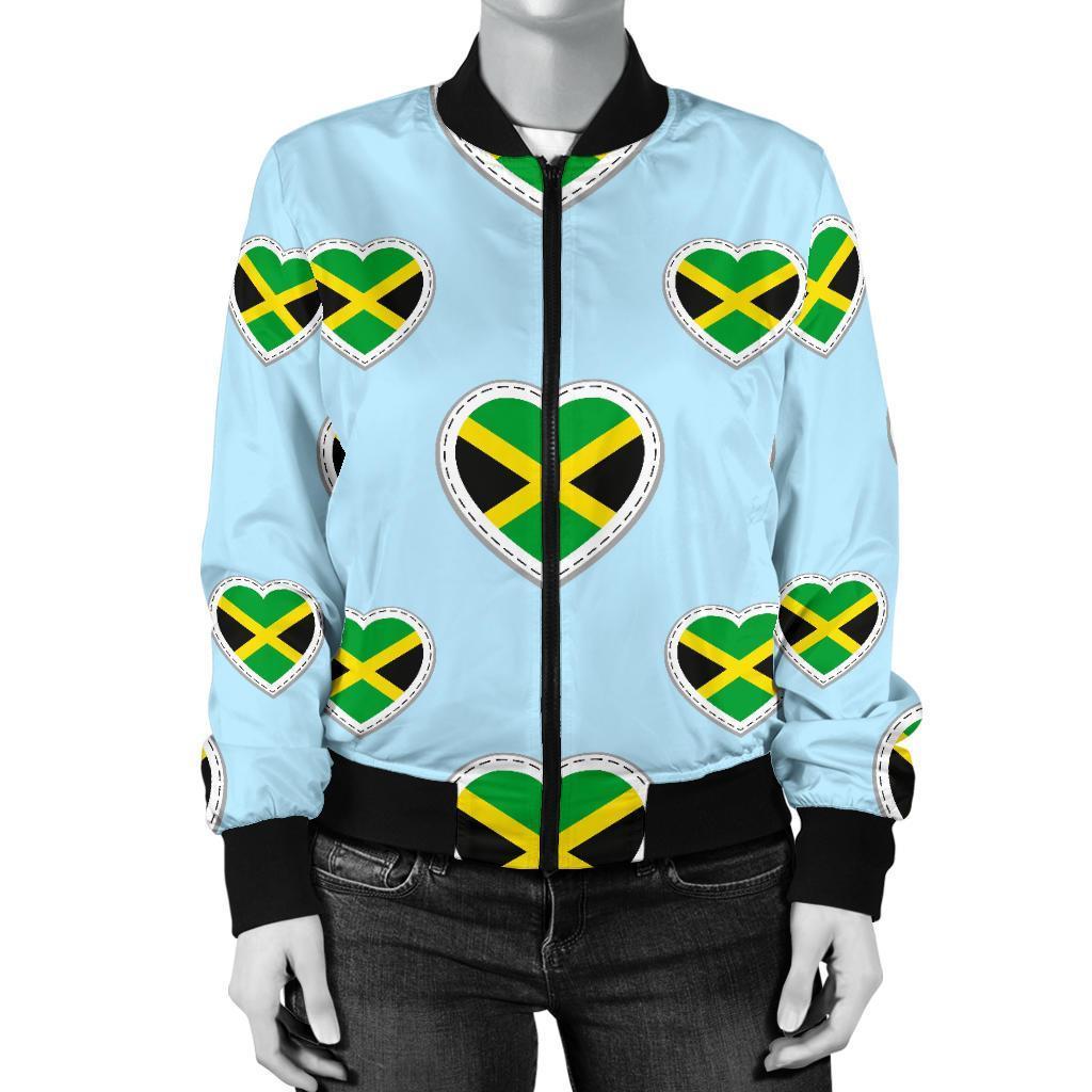 Jamaican Heart Pattern Print Women Casual Bomber Jacket-grizzshop