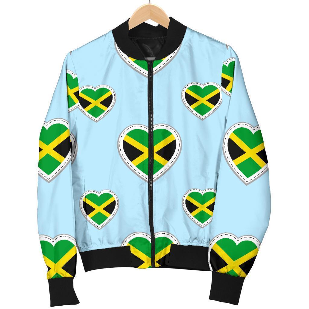 Jamaican Heart Pattern Print Women Casual Bomber Jacket-grizzshop