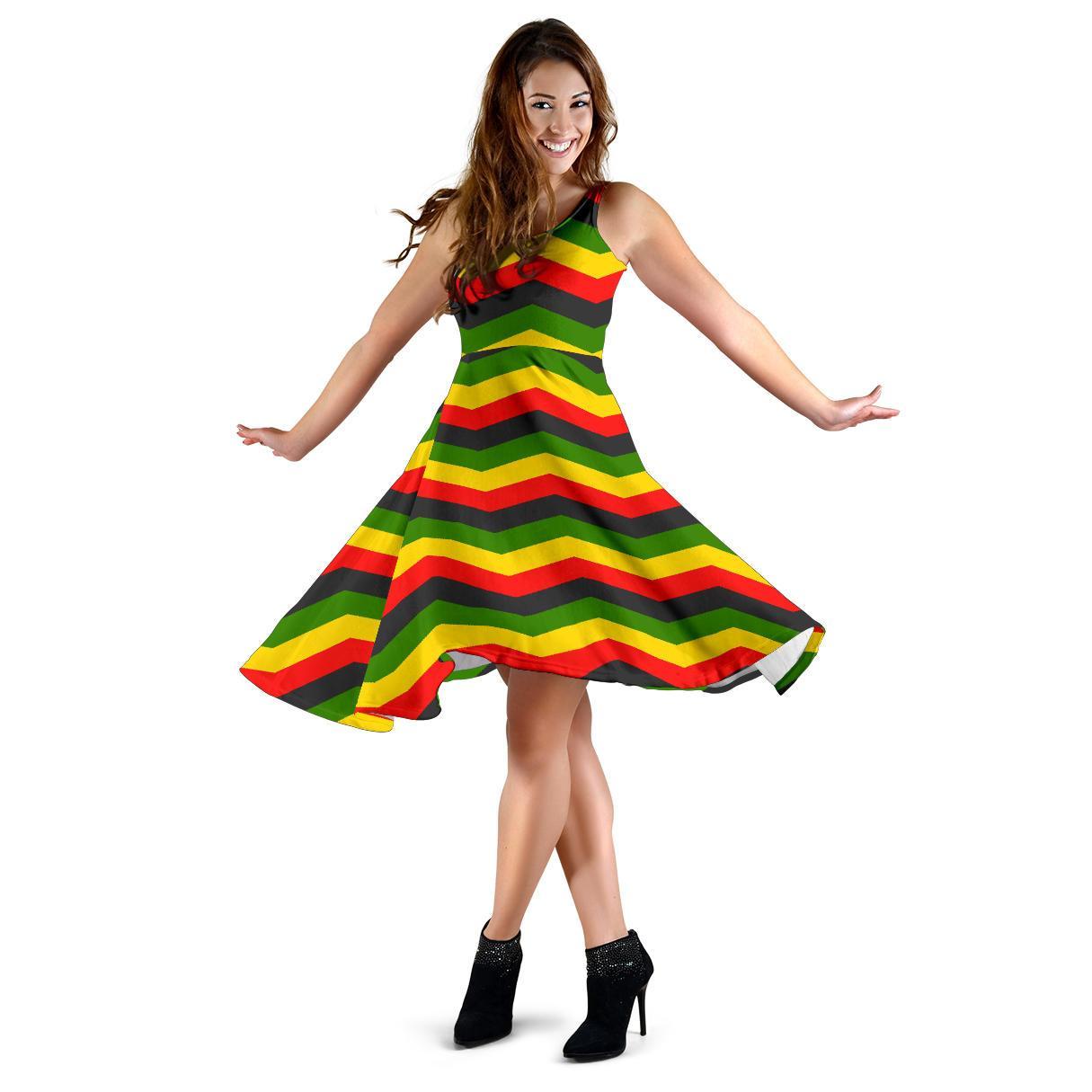 Jamaican Print Pattern Dress-grizzshop