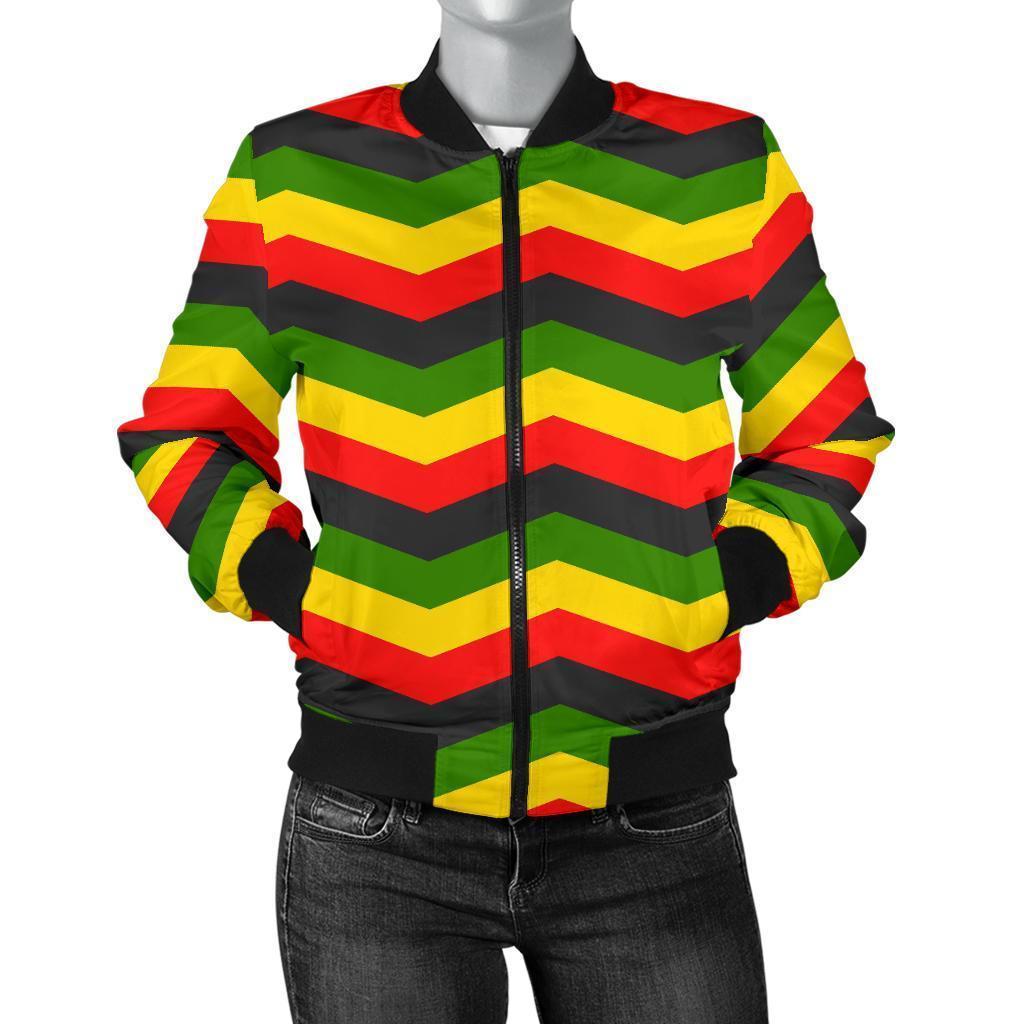 Jamaican Print Pattern Women Casual Bomber Jacket-grizzshop