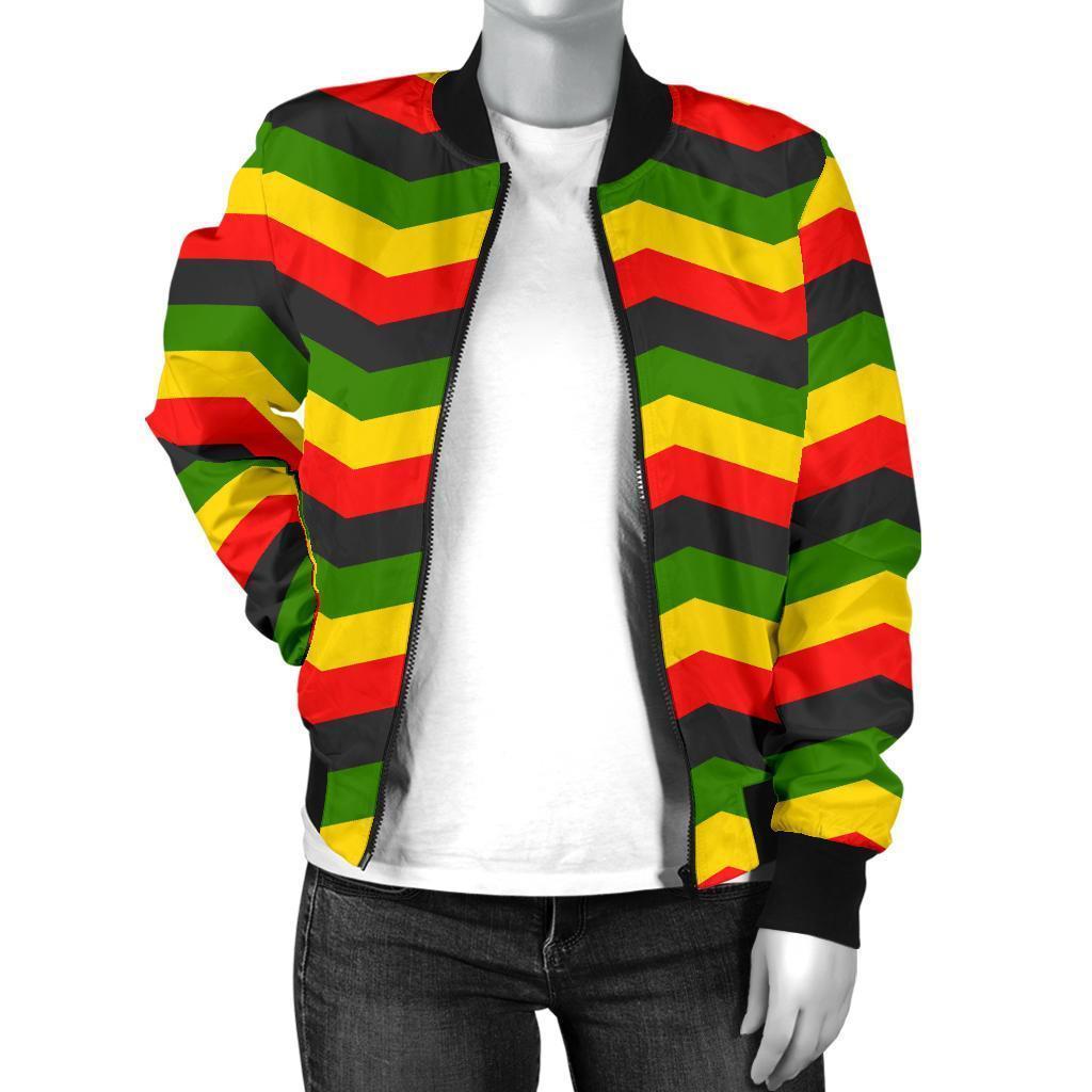 Jamaican Print Pattern Women Casual Bomber Jacket-grizzshop