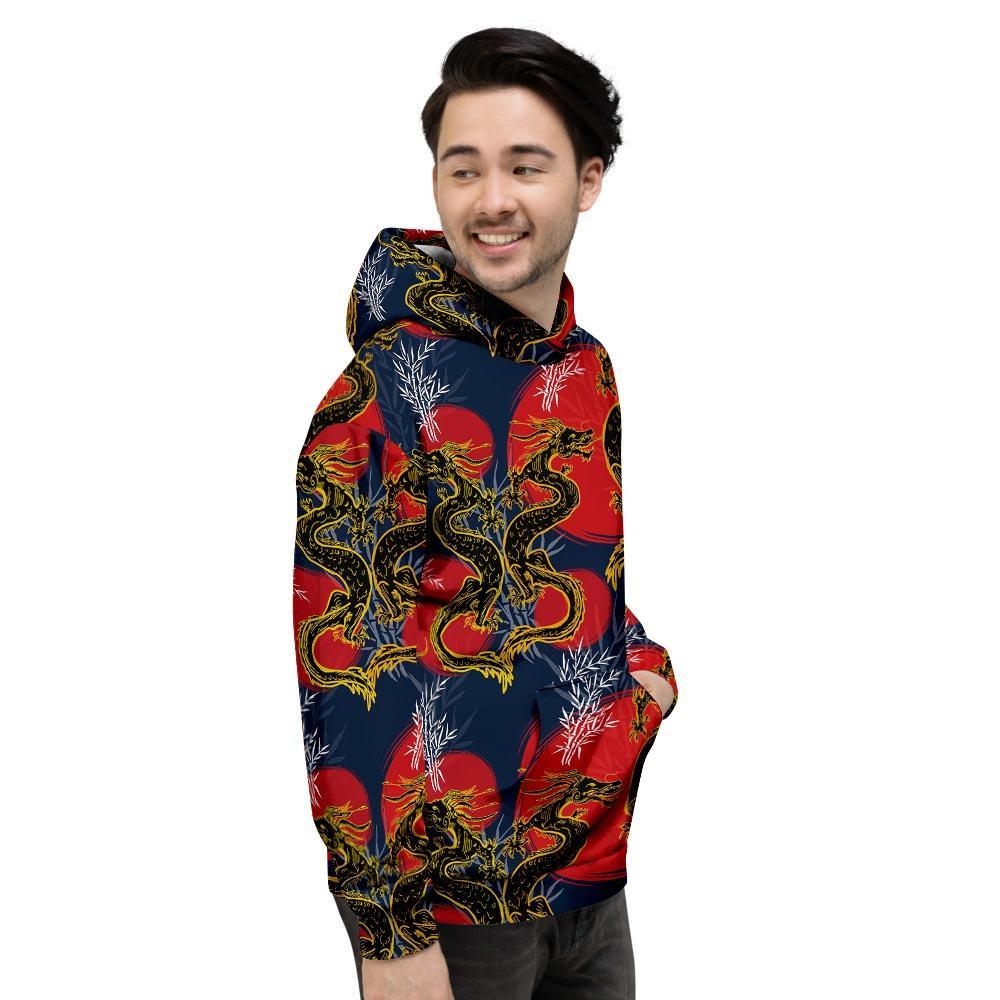 Janpanese Dragon Print Men's Hoodie-grizzshop