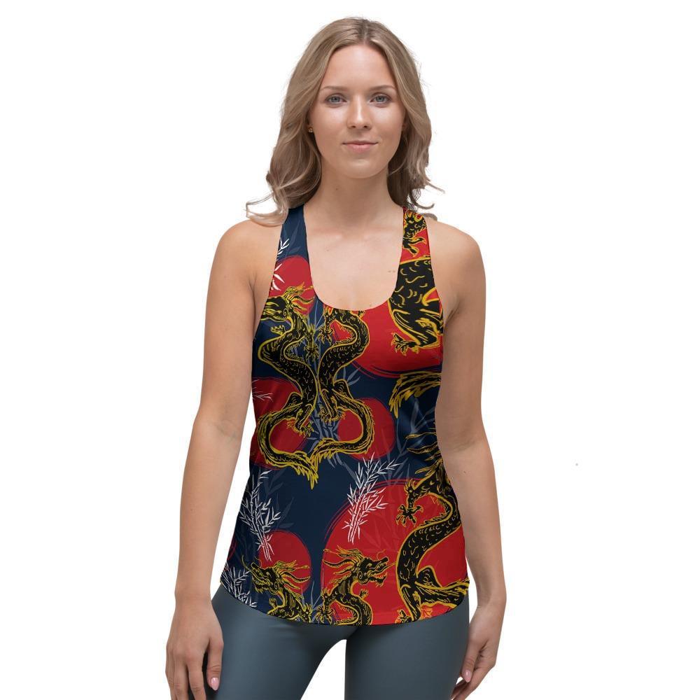 Janpanese Dragon Print Women's Racerback Tank Top-grizzshop
