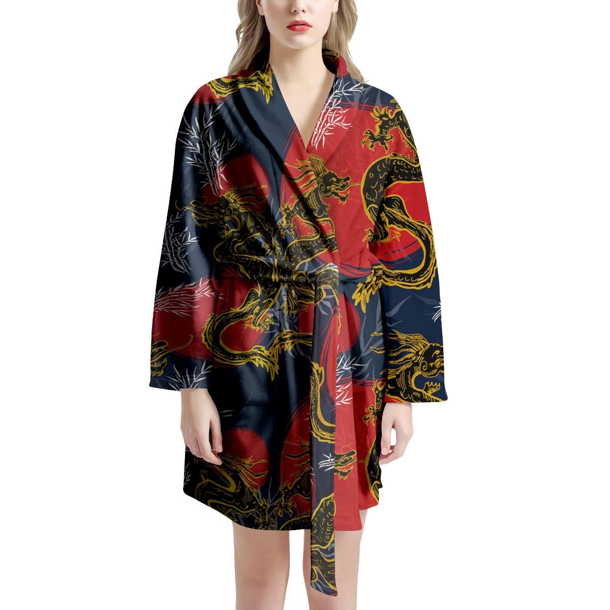 Janpanese Dragon Print Women's Robe-grizzshop