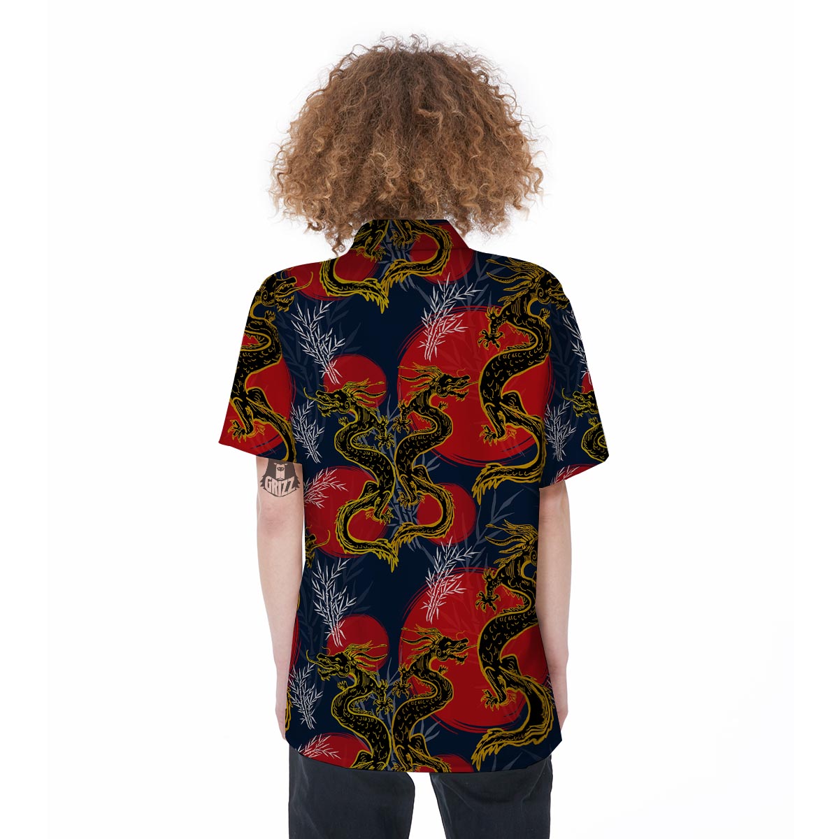 Janpanese Dragon Print Women's Short Sleeve Shirts-grizzshop