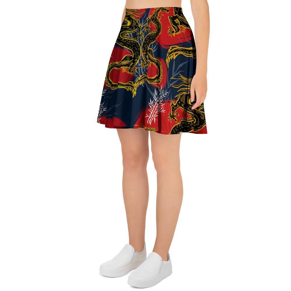 Janpanese Dragon Print Women's Skirt-grizzshop