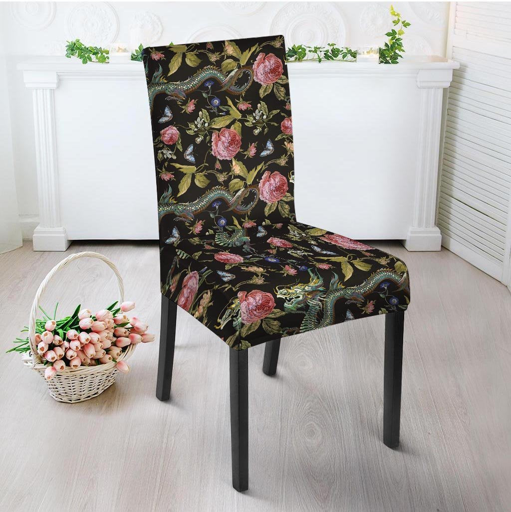 Janpanese Floral Dragon Print Chair Cover-grizzshop