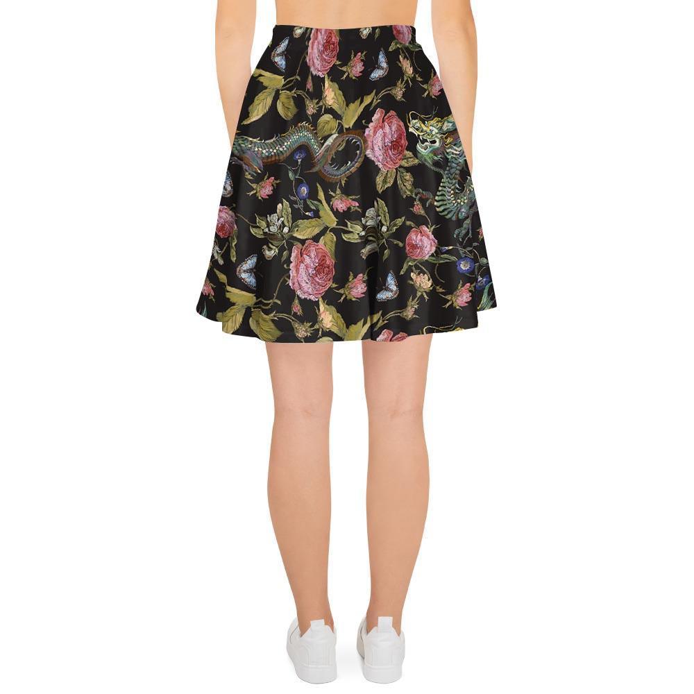 Janpanese Floral Dragon Print Women's Skirt-grizzshop