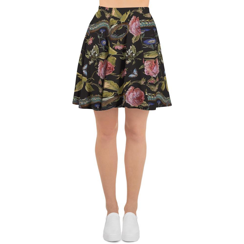 Janpanese Floral Dragon Print Women's Skirt-grizzshop