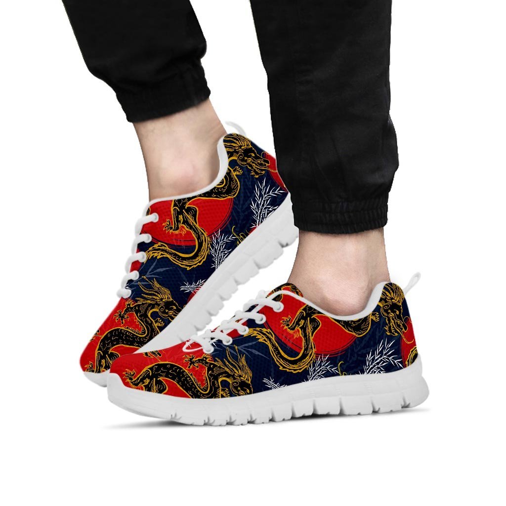 Janpanese Dragon Print Men's Sneakers-grizzshop