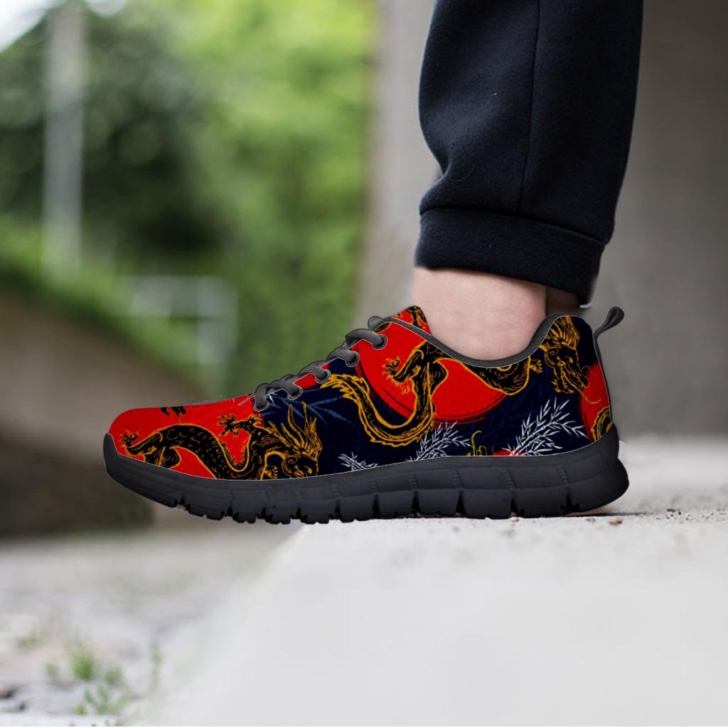 Janpanese Dragon Print Men's Sneakers-grizzshop