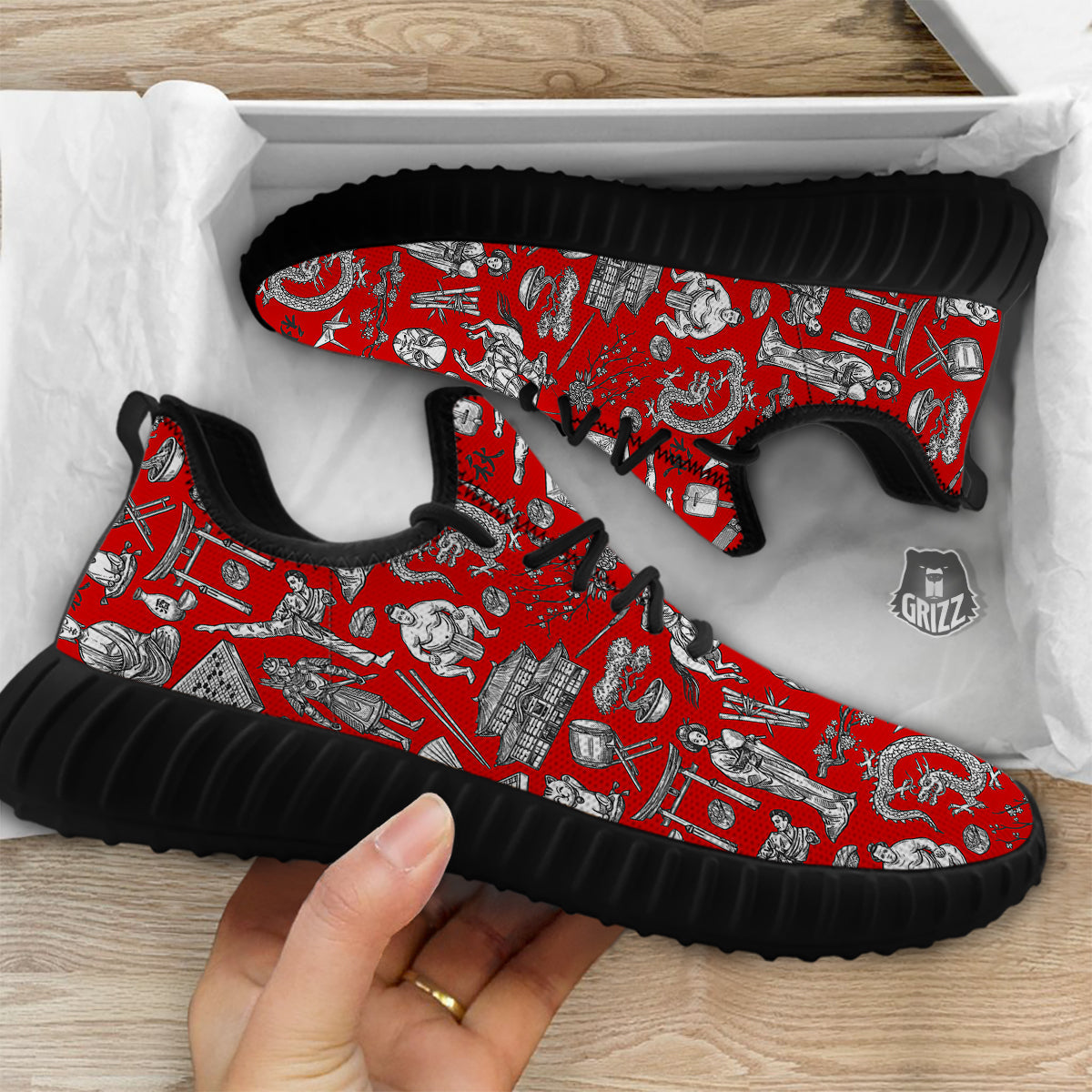 Japan History And Culture Print Pattern Black Walking Shoes-grizzshop
