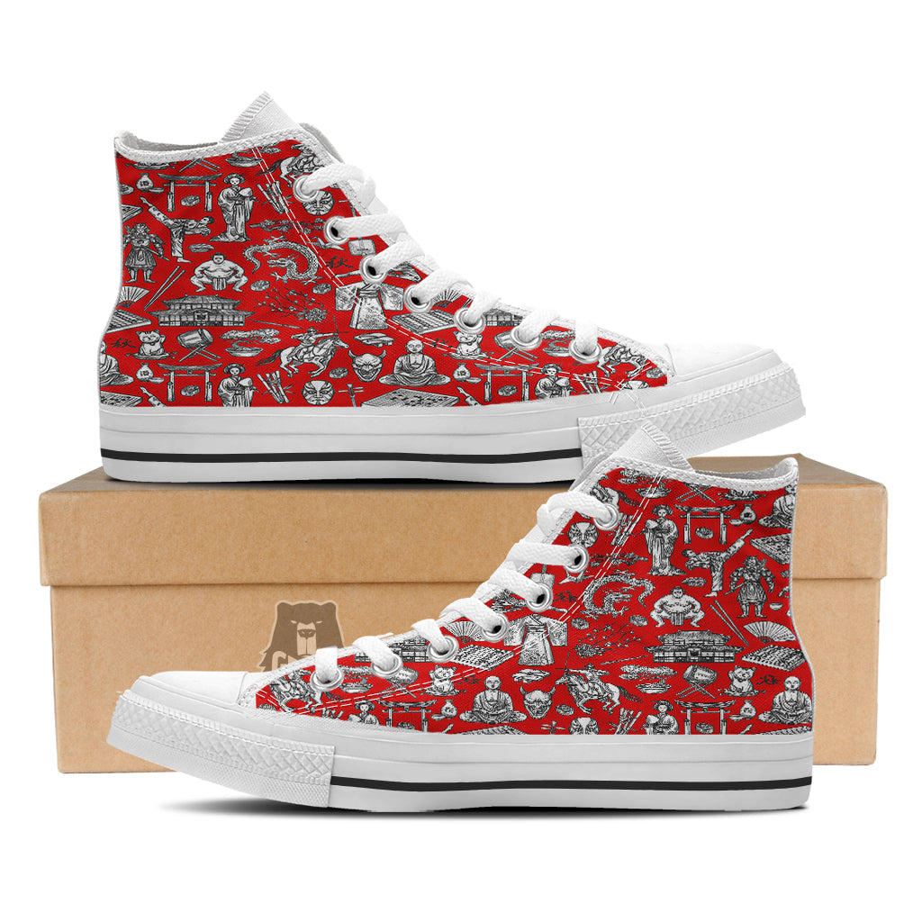 Japan History And Culture Print Pattern White High Top Shoes-grizzshop