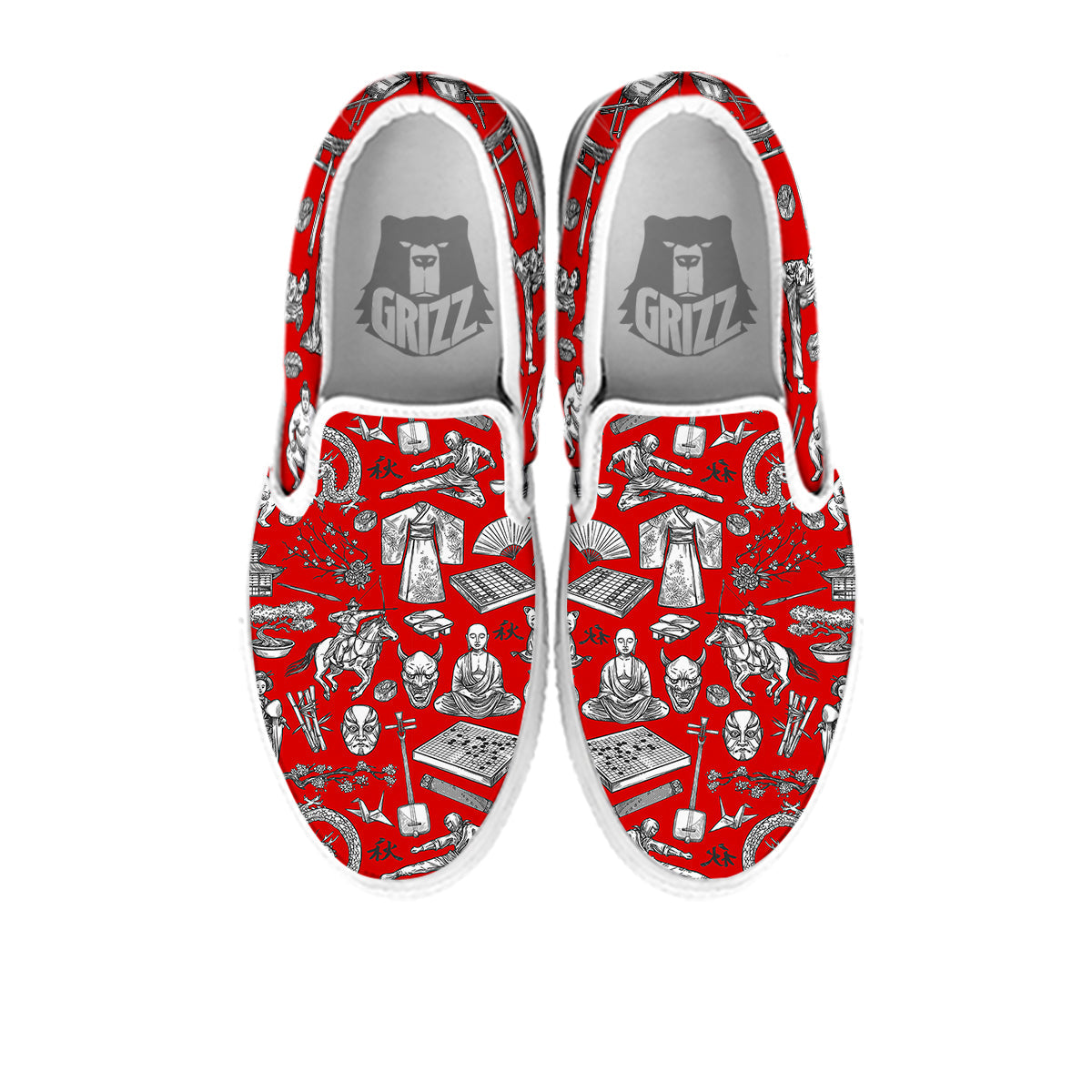 Japan History And Culture Print Pattern White Slip On Shoes-grizzshop