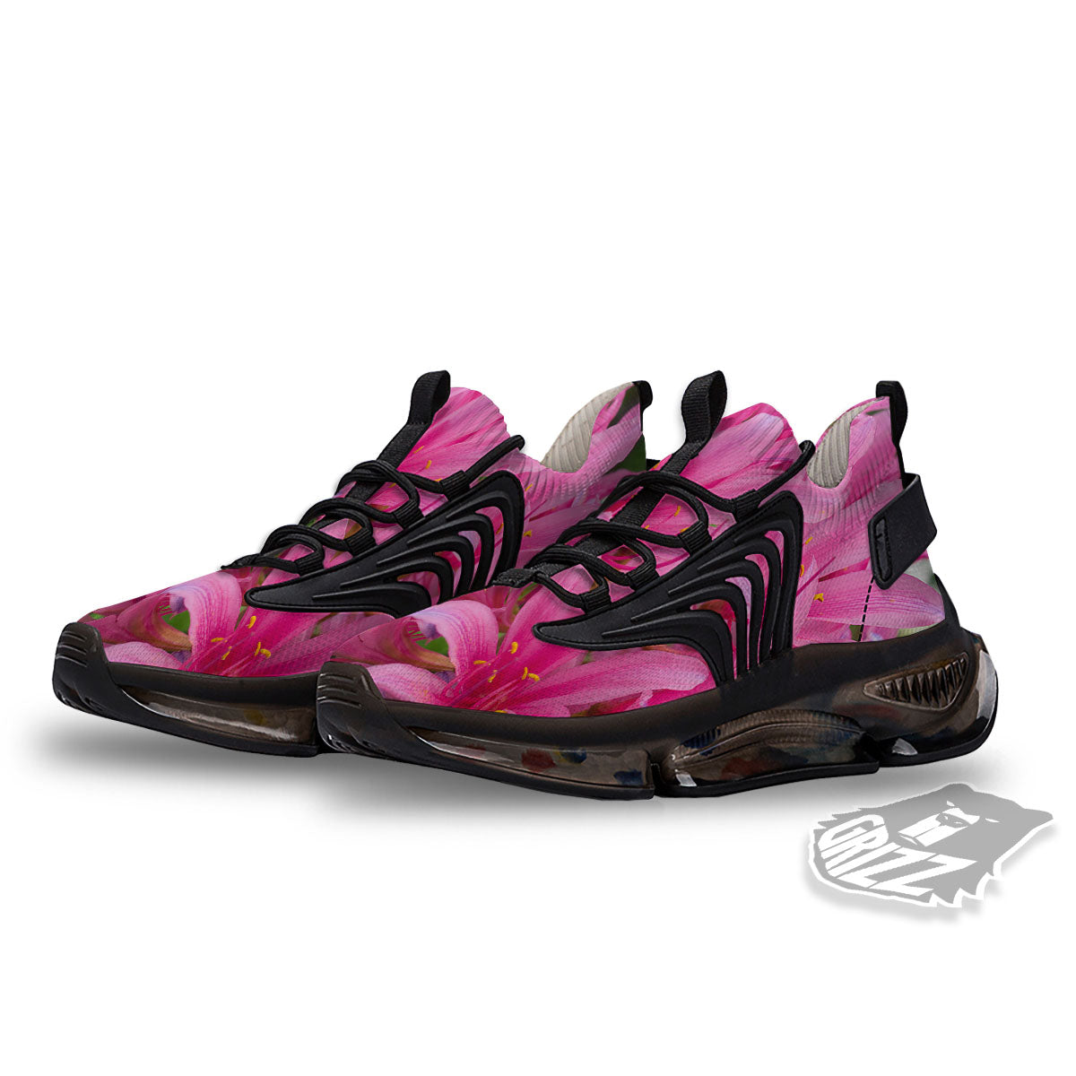 Japanese Amaryllis Purple And Pink Print Black Gym Shoes-grizzshop