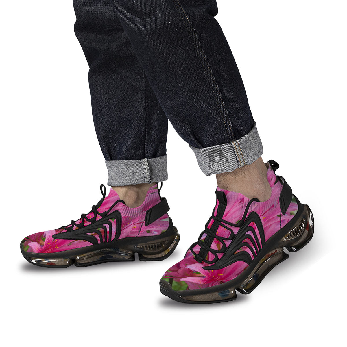 Japanese Amaryllis Purple And Pink Print Black Gym Shoes-grizzshop