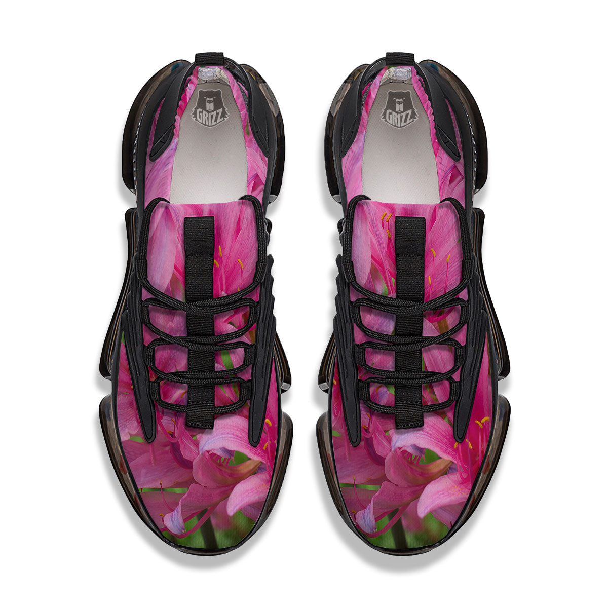 Japanese Amaryllis Purple And Pink Print Black Gym Shoes-grizzshop