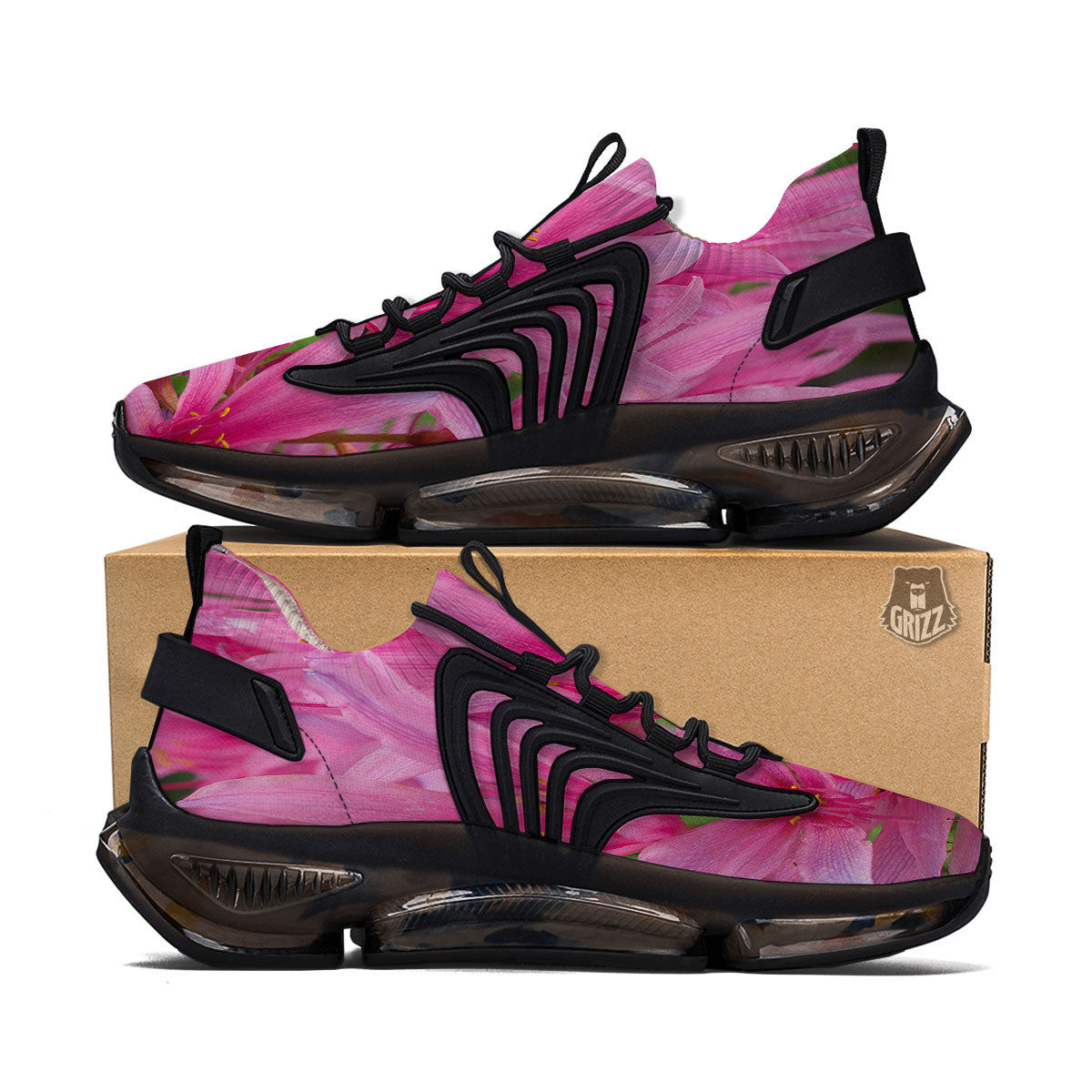 Japanese Amaryllis Purple And Pink Print Black Gym Shoes-grizzshop
