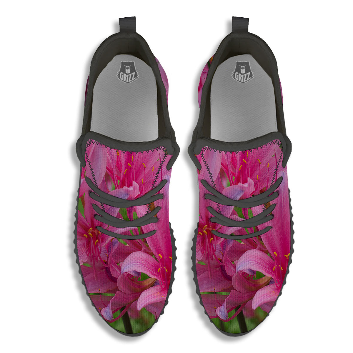 Japanese Amaryllis Purple And Pink Print Black Walking Shoes-grizzshop