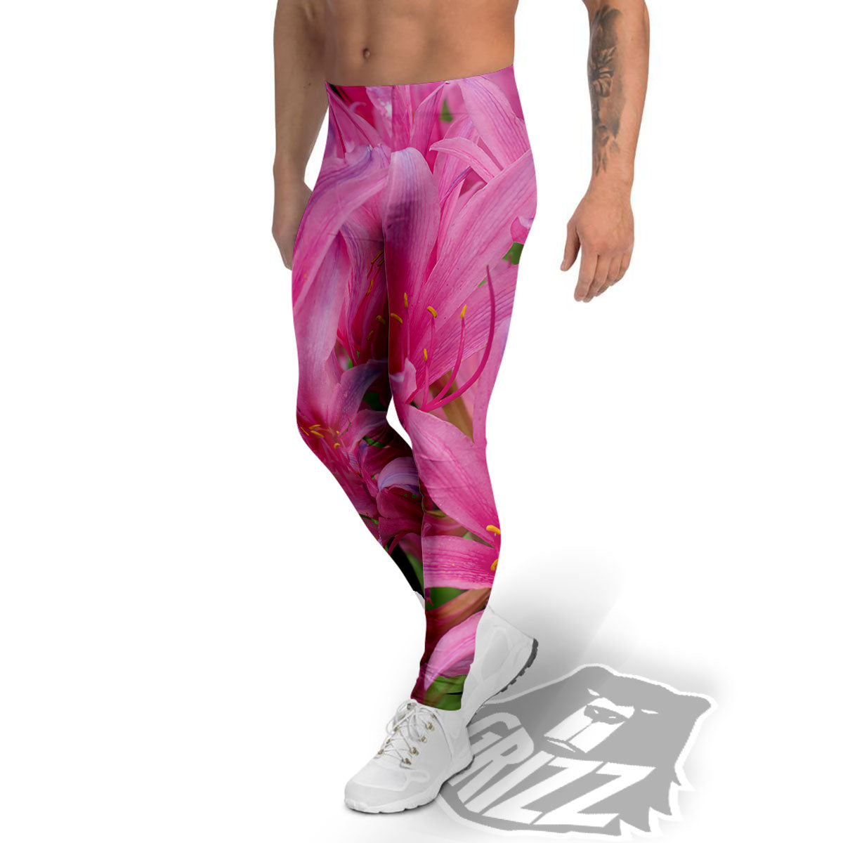 Japanese Amaryllis Purple And Pink Print Men's Leggings-grizzshop