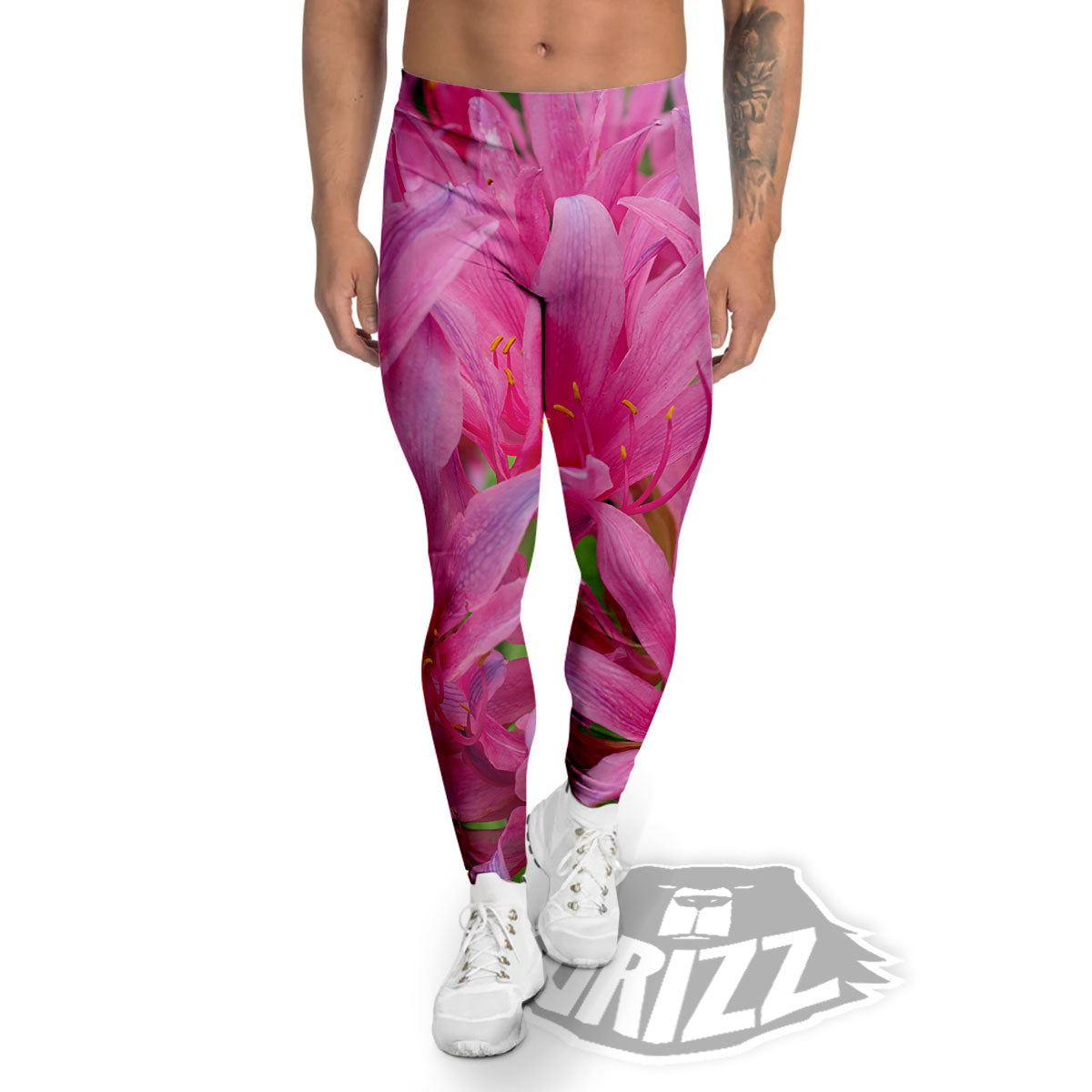 Japanese Amaryllis Purple And Pink Print Men's Leggings-grizzshop
