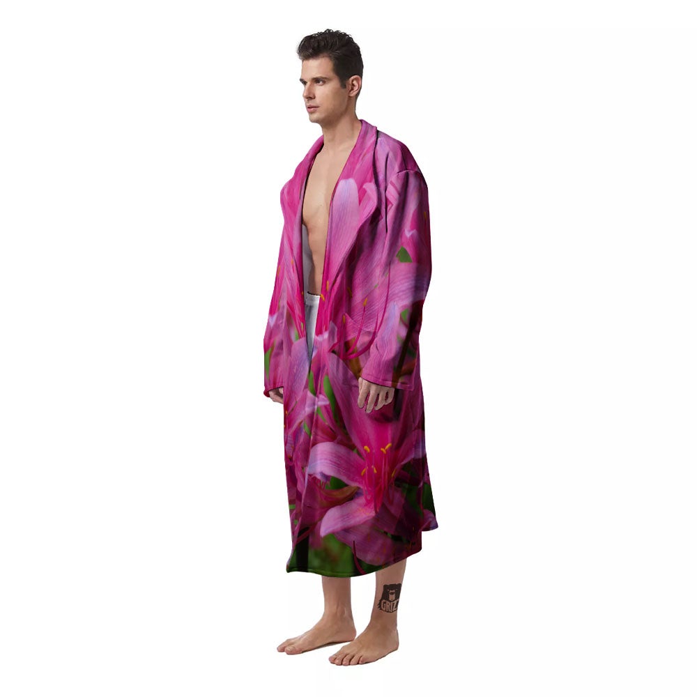 Japanese Amaryllis Purple And Pink Print Men's Robe-grizzshop
