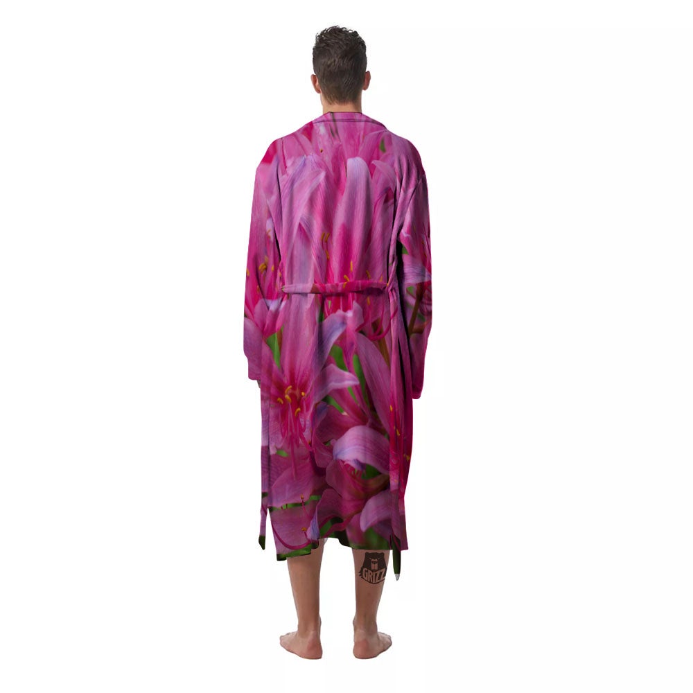 Japanese Amaryllis Purple And Pink Print Men's Robe-grizzshop