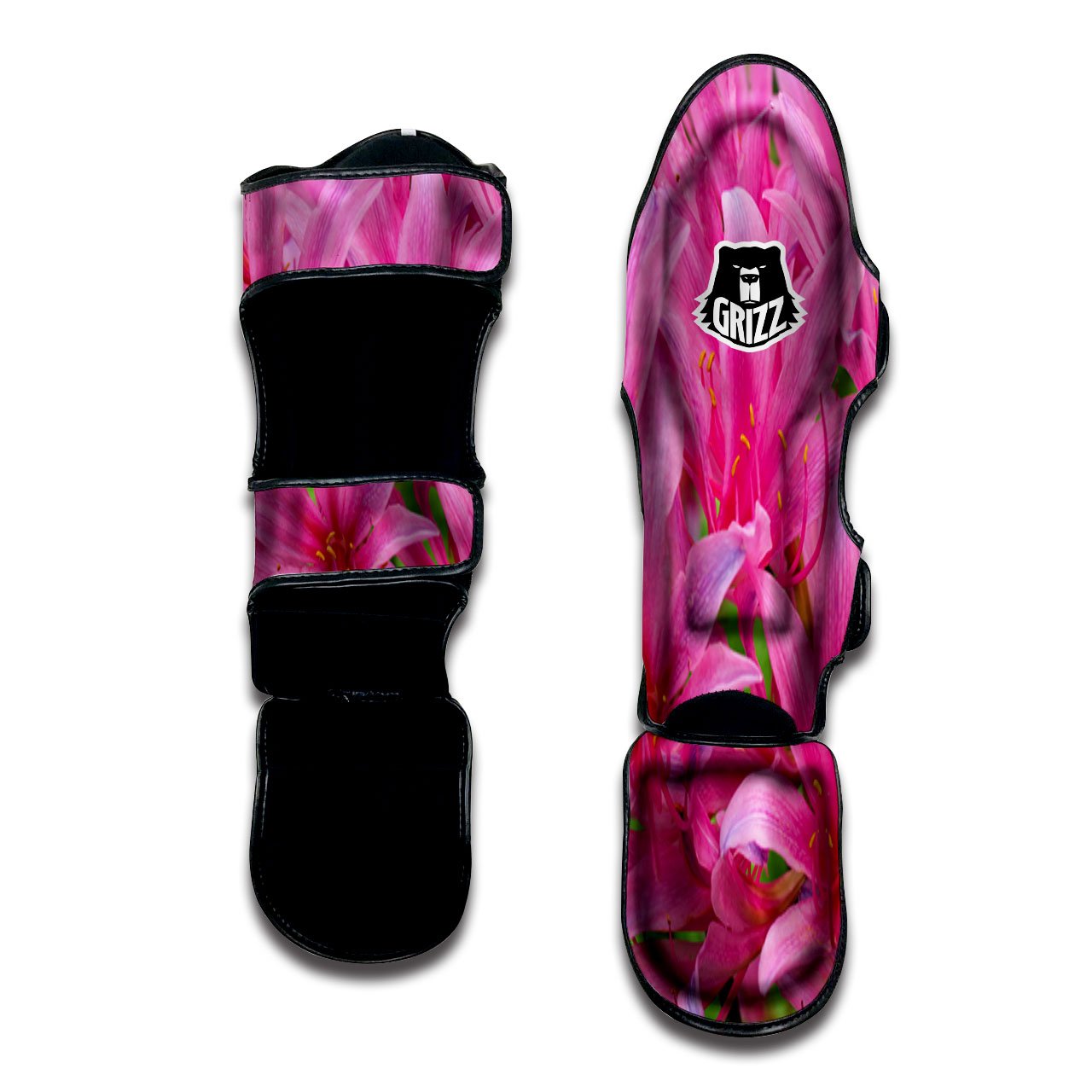 Japanese Amaryllis Purple And Pink Print Muay Thai Shin Guards-grizzshop