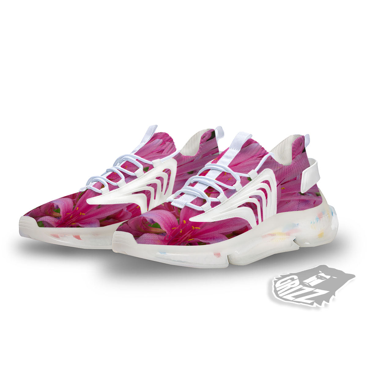 Japanese Amaryllis Purple And Pink Print White Gym Shoes-grizzshop