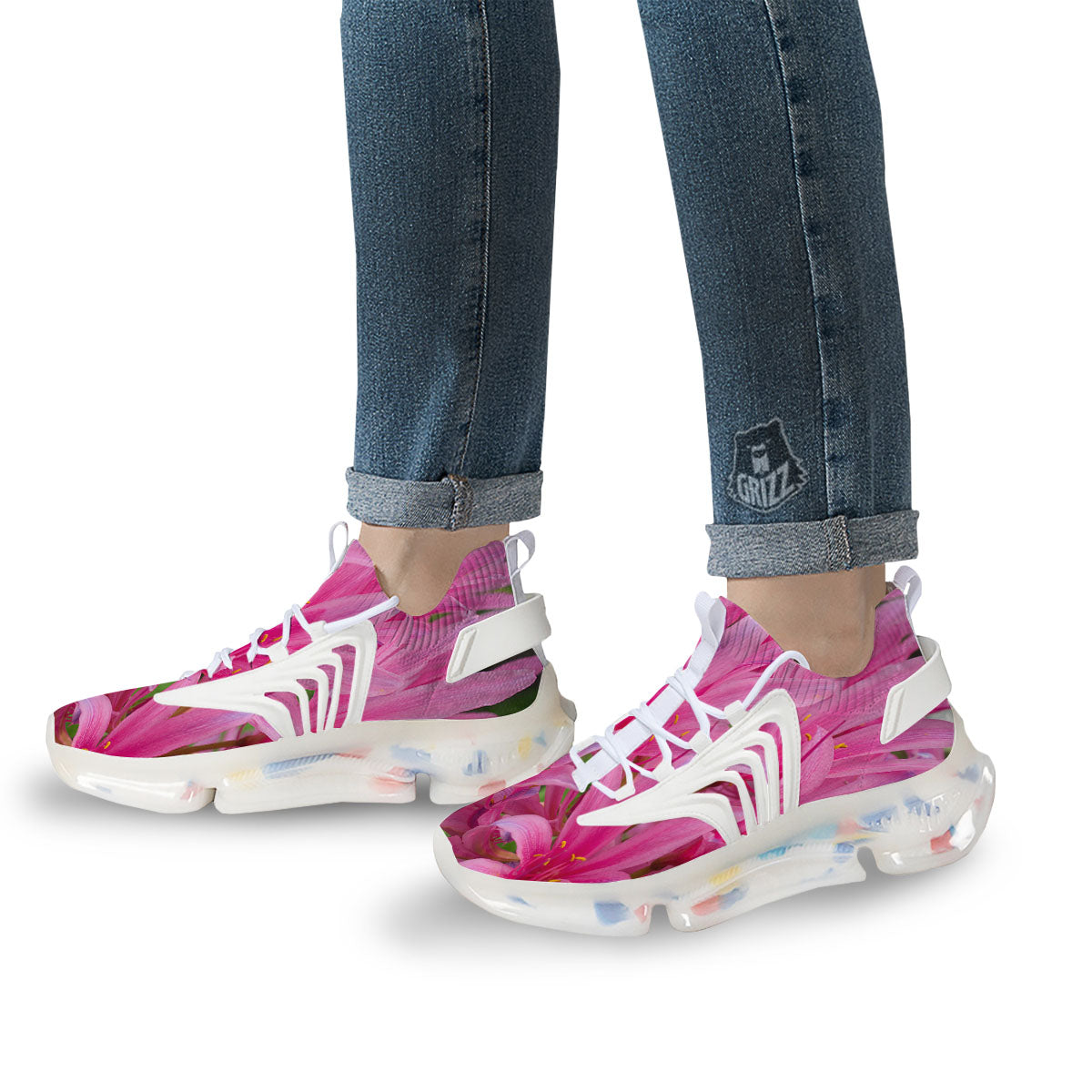 Japanese Amaryllis Purple And Pink Print White Gym Shoes-grizzshop