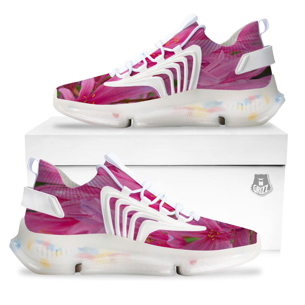 Japanese Amaryllis Purple And Pink Print White Gym Shoes-grizzshop