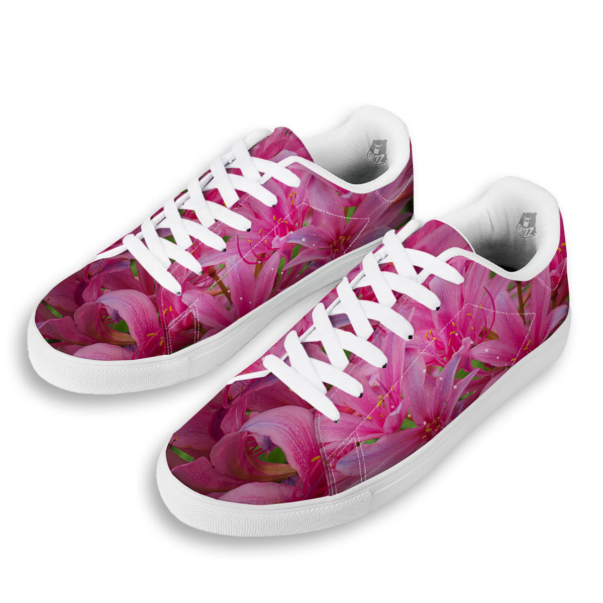 Japanese Amaryllis Purple And Pink Print White Low Top Sneakers-grizzshop