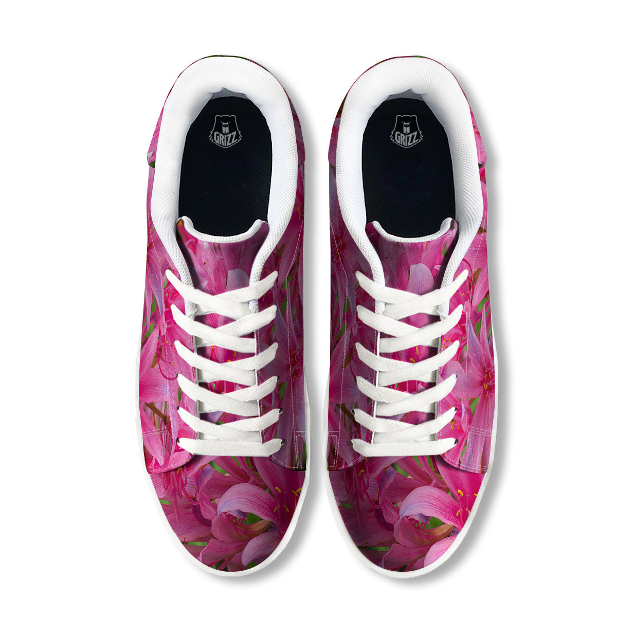 Japanese Amaryllis Purple And Pink Print White Low Top Sneakers-grizzshop
