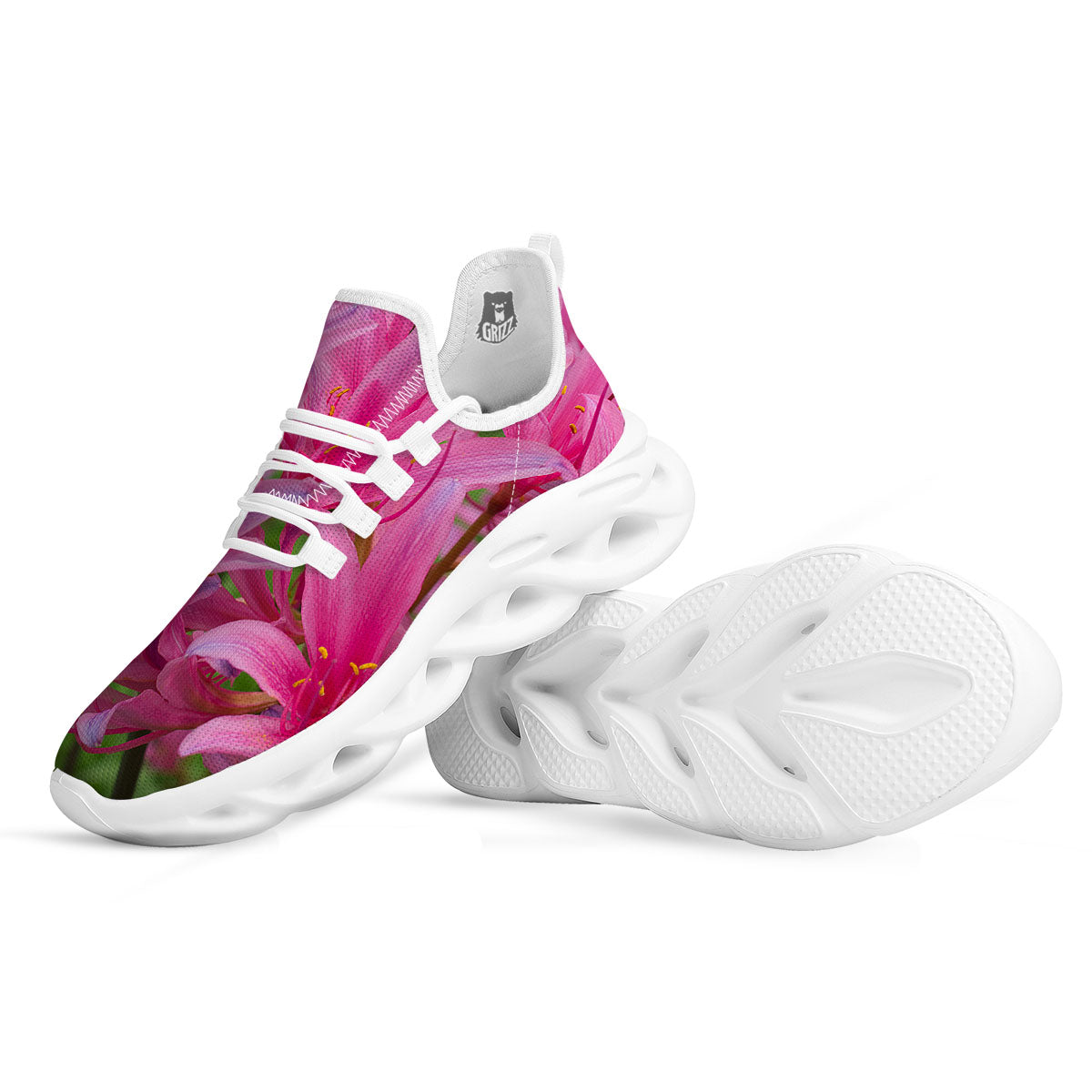 Japanese Amaryllis Purple And Pink Print White Running Shoes-grizzshop