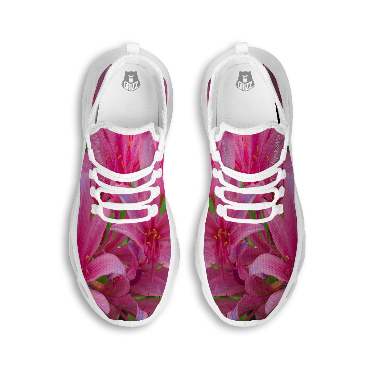 Japanese Amaryllis Purple And Pink Print White Running Shoes-grizzshop