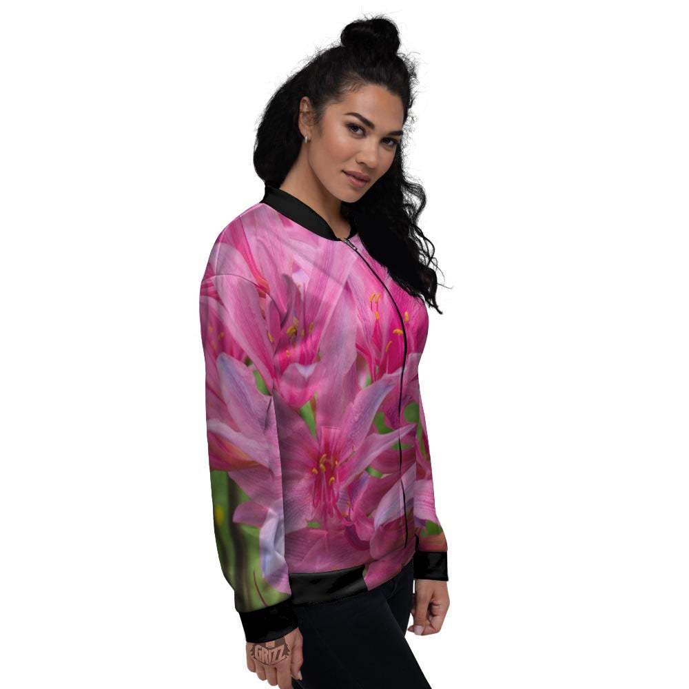 Japanese Amaryllis Purple And Pink Print Women's Bomber Jacket-grizzshop