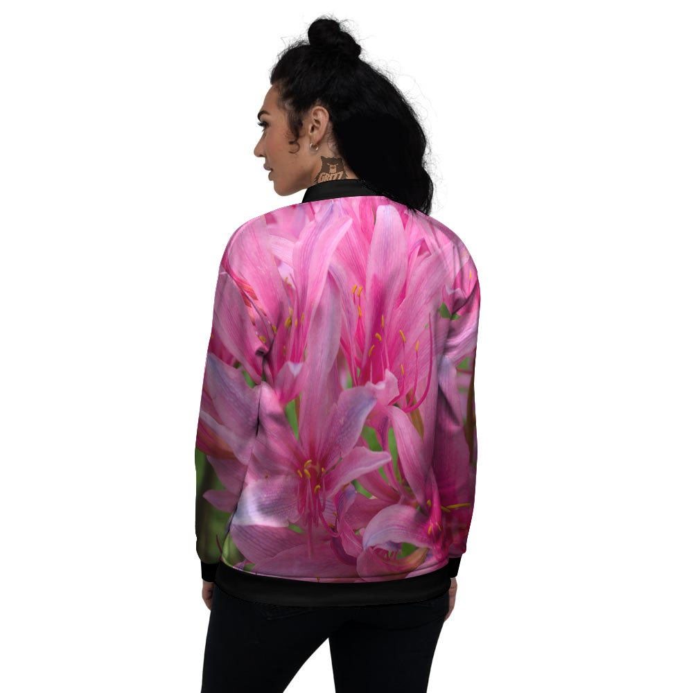 Japanese Amaryllis Purple And Pink Print Women's Bomber Jacket-grizzshop