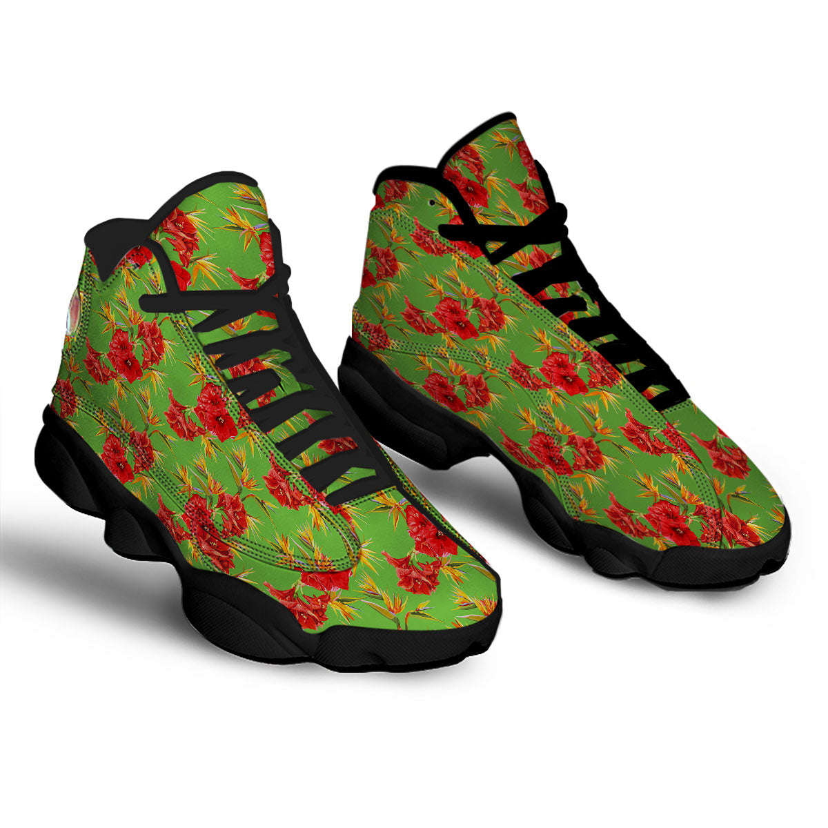 Japanese Amaryllis Yellow And Red Print Pattern Black Basketball Shoes-grizzshop