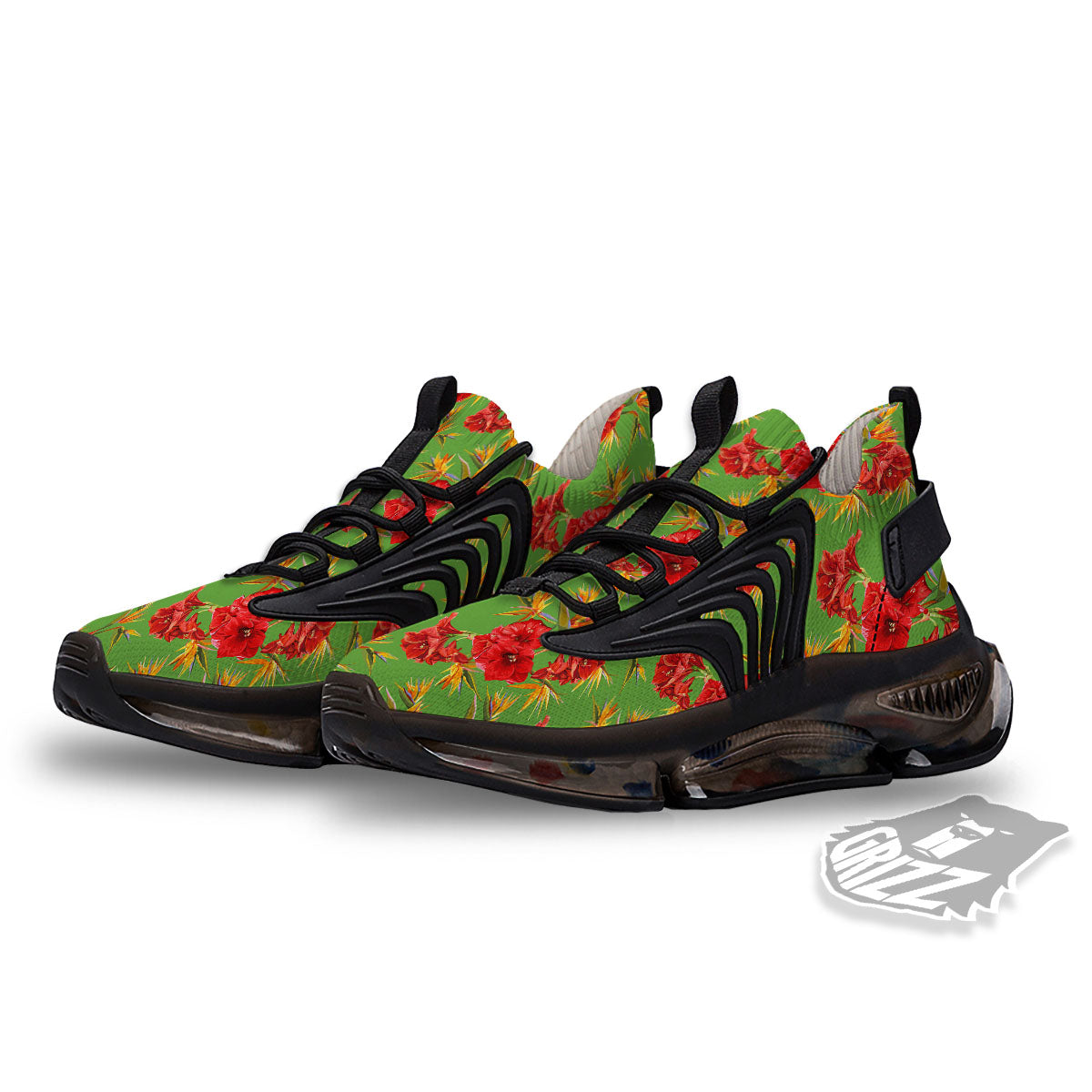 Japanese Amaryllis Yellow And Red Print Pattern Black Gym Shoes-grizzshop