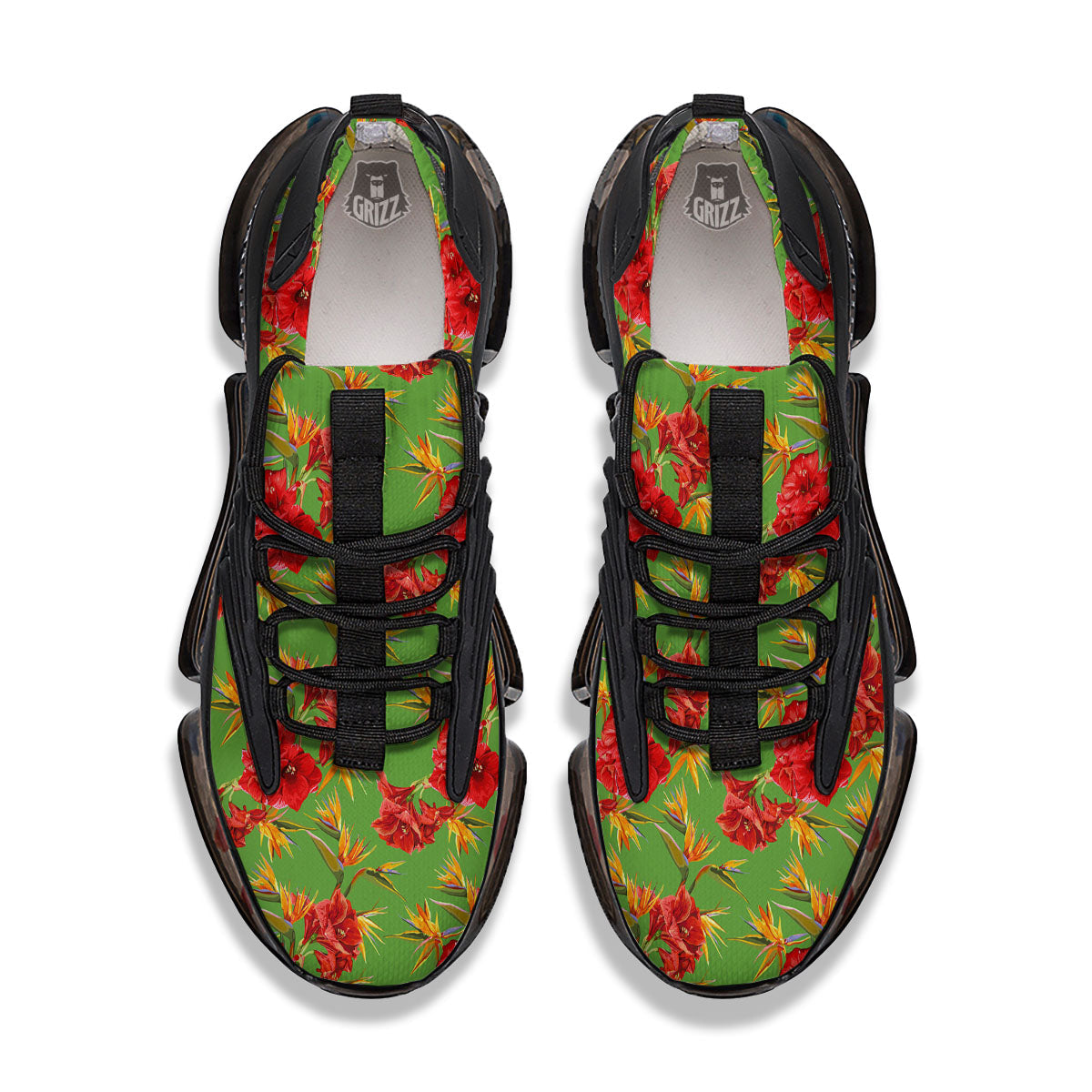 Japanese Amaryllis Yellow And Red Print Pattern Black Gym Shoes-grizzshop