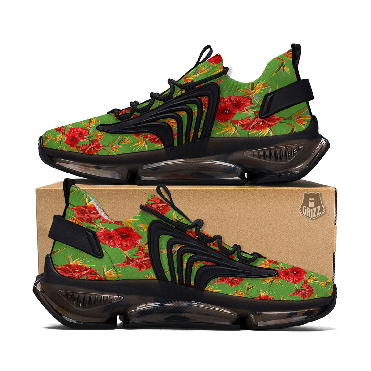 Japanese Amaryllis Yellow And Red Print Pattern Black Gym Shoes-grizzshop